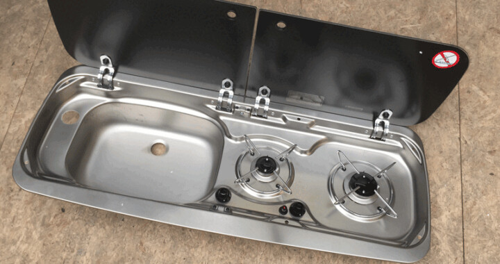 Gasfornuis spoelbak combi Dometic, tweepits met glazen kleppen