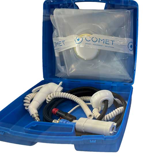 Buitenwand inbouw douche Comet losse doucheset in koffer, met autostekker