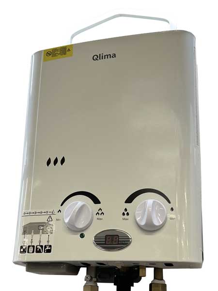 CAMPER mercedes 406 modder weiland Qlima draagbare geiser op gas